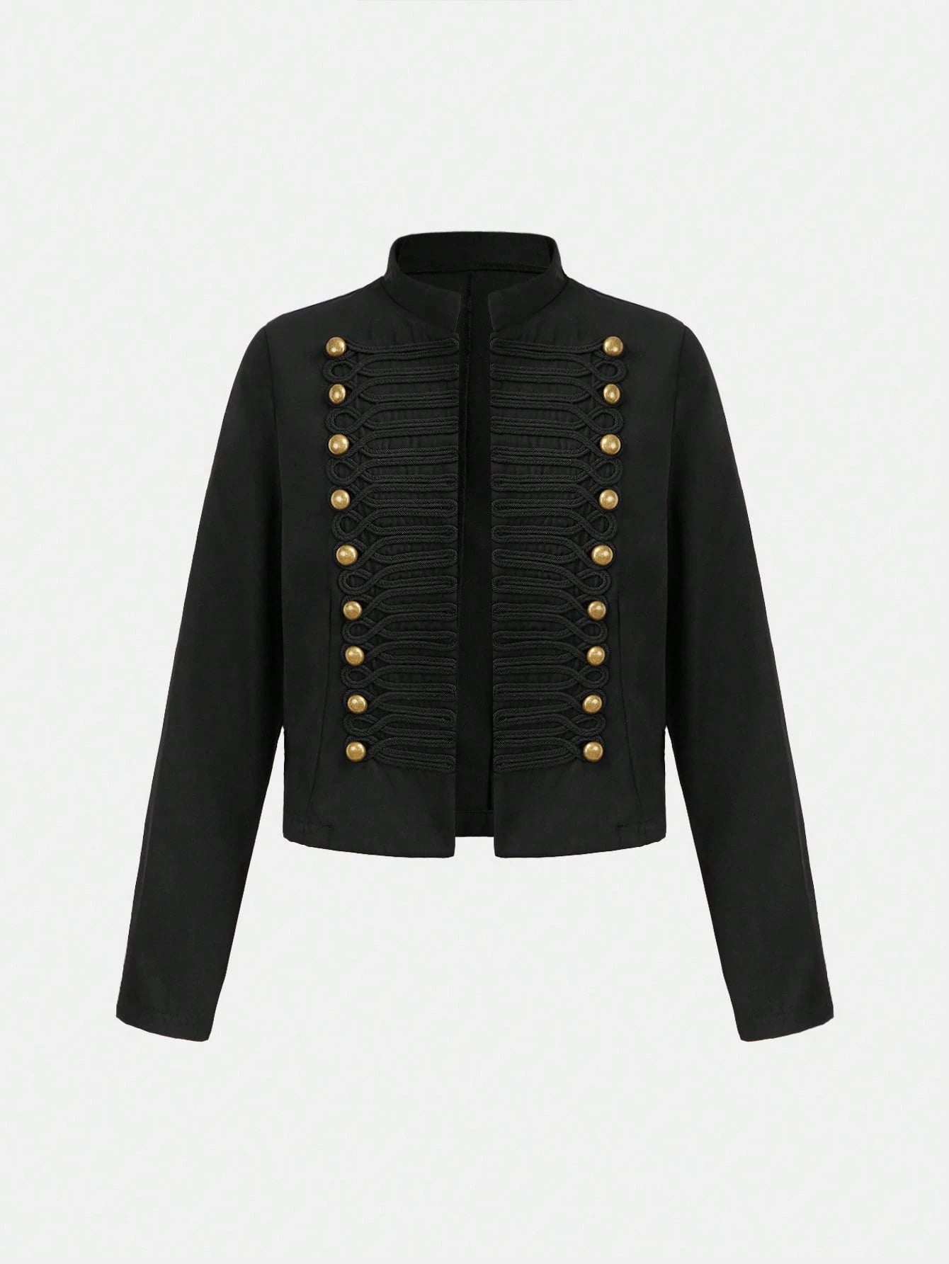 Girlism Tween Girl Tween Girls Jackets Autumn/Winter New Black Elegant Fashion Frog Button Metal Stand Collar Short Jacket Party Coat