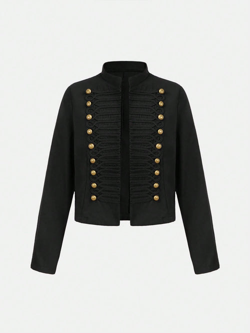 Girlism Tween Girl Tween Girls Jackets Autumn/Winter New Black Elegant Fashion Frog Button Metal Stand Collar Short Jacket Party Coat