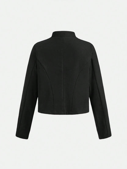 Girlism Tween Girl Tween Girls Jackets Autumn/Winter New Black Elegant Fashion Frog Button Metal Stand Collar Short Jacket Party Coat