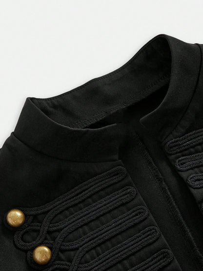 Girlism Tween Girl Tween Girls Jackets Autumn/Winter New Black Elegant Fashion Frog Button Metal Stand Collar Short Jacket Party Coat
