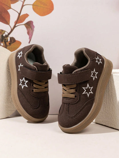 Girls' Star Pattern Sports Shoes, Hook And Loop Closure, Retro Casual Athletic Shoes, Comfortable School Shoes, Toddler Daily Wear