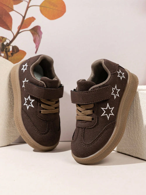 Girls' Star Pattern Sports Shoes, Hook And Loop Closure, Retro Casual Athletic Shoes, Comfortable School Shoes, Toddler Daily Wear