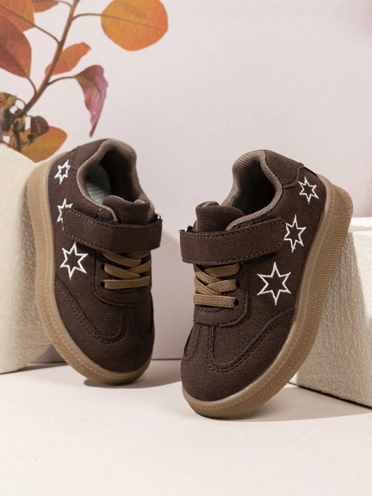Girls' Star Pattern Sports Shoes, Hook And Loop Closure, Retro Casual Athletic Shoes, Comfortable School Shoes, Toddler Daily Wear