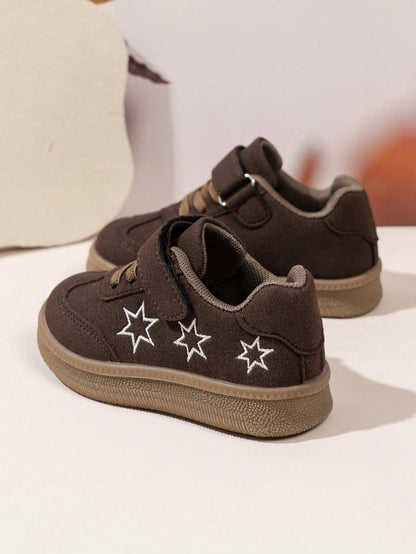 Girls' Star Pattern Sports Shoes, Hook And Loop Closure, Retro Casual Athletic Shoes, Comfortable School Shoes, Toddler Daily Wear