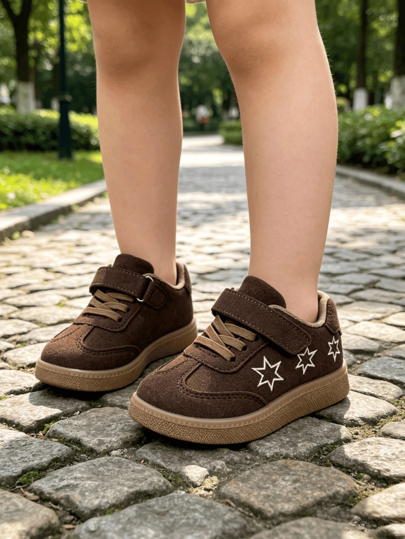Girls' Star Pattern Sports Shoes, Hook And Loop Closure, Retro Casual Athletic Shoes, Comfortable School Shoes, Toddler Daily Wear