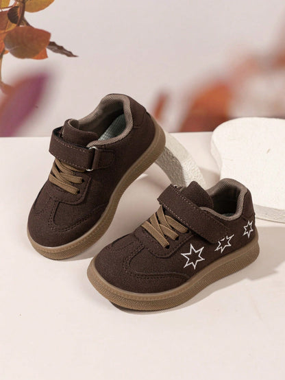 Girls' Star Pattern Sports Shoes, Hook And Loop Closure, Retro Casual Athletic Shoes, Comfortable School Shoes, Toddler Daily Wear