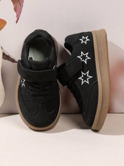 Girls' Star Pattern Sports Shoes, Hook And Loop Closure, Retro Casual Athletic Shoes, Comfortable School Shoes, Toddler Daily Wear