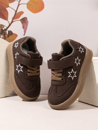 Girls' Star Pattern Sports Shoes, Hook And Loop Closure, Retro Casual Athletic Shoes, Comfortable School Shoes, Toddler Daily Wear