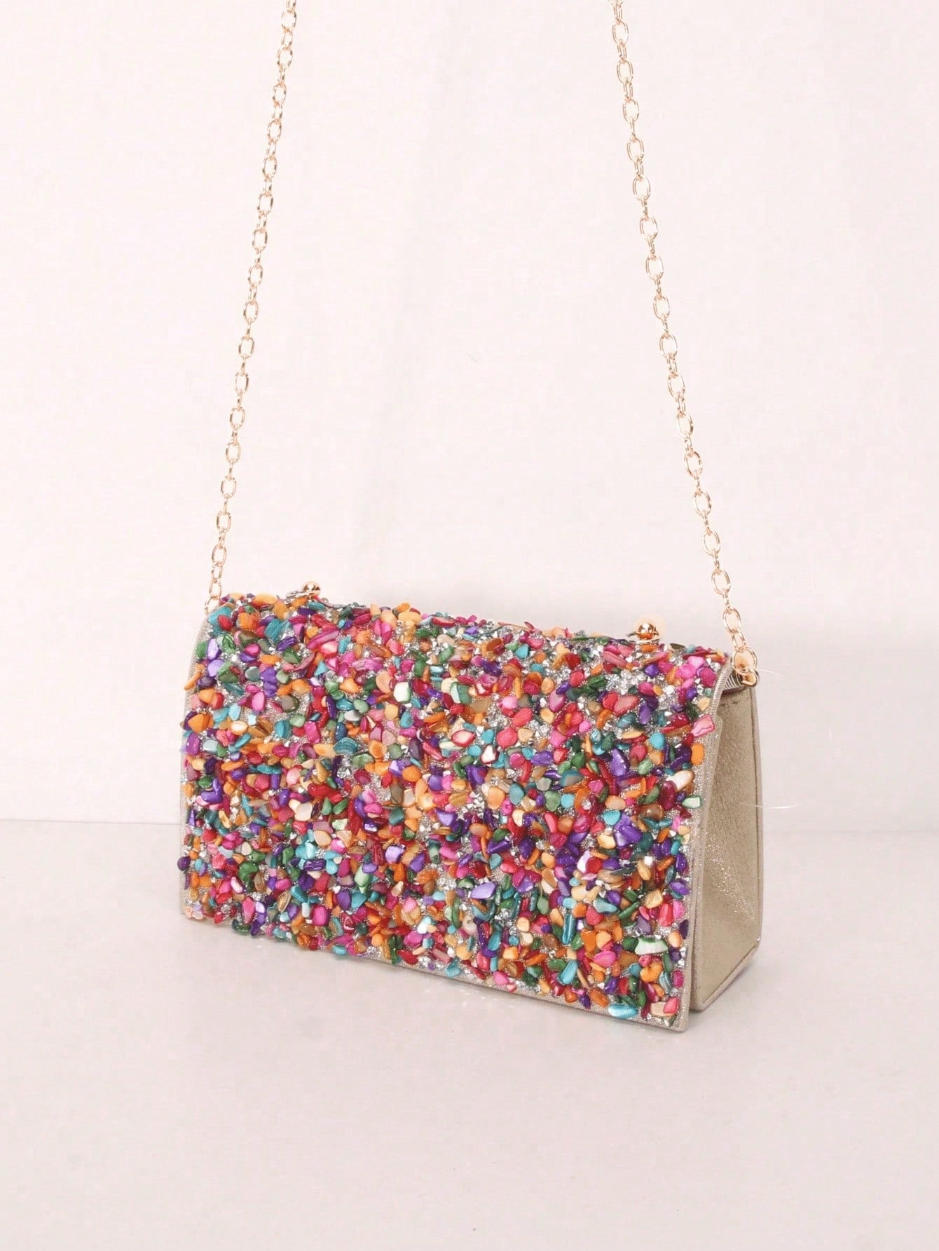 Glamine 1pc Colorful Seashell Stone Crystal Clutch Shoulder Crossbody Bag With Flap Cover For Women Daily Or Evening Use