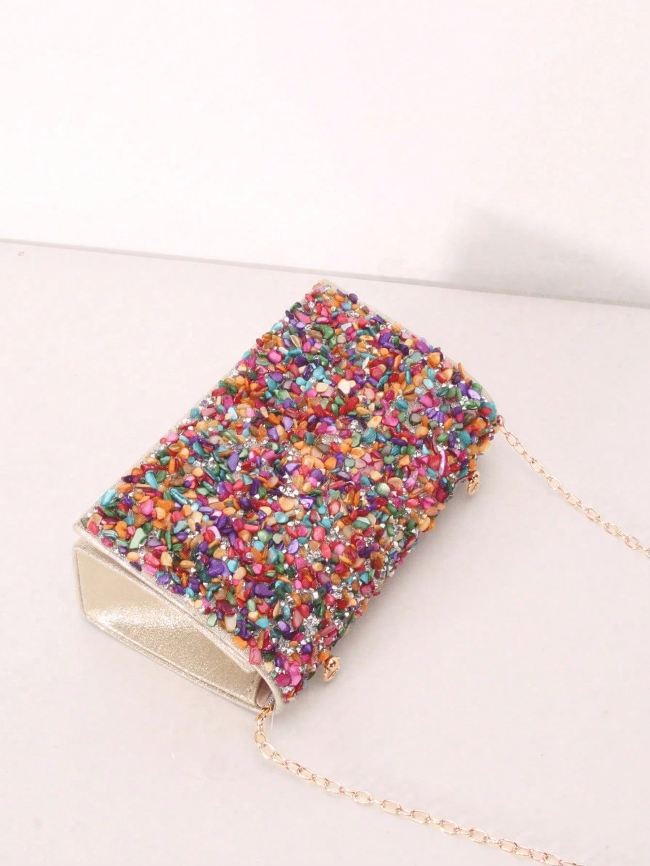 Glamine 1pc Colorful Seashell Stone Crystal Clutch Shoulder Crossbody Bag With Flap Cover For Women Daily Or Evening Use