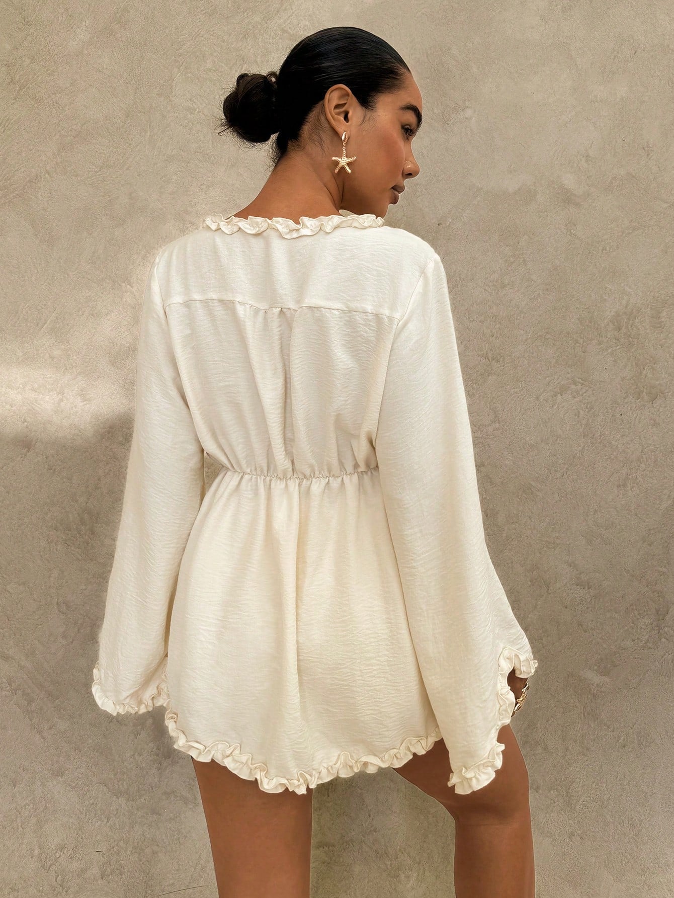 Glamine Ruffle Cinched Waist Loose Top For Women
