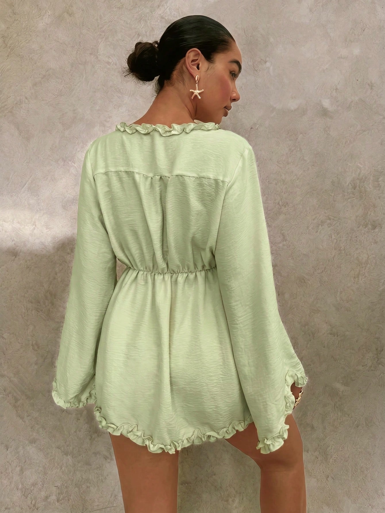 Glamine Ruffle Cinched Waist Loose Top For Women