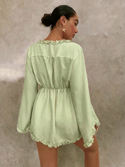 Glamine Ruffle Cinched Waist Loose Top For Women