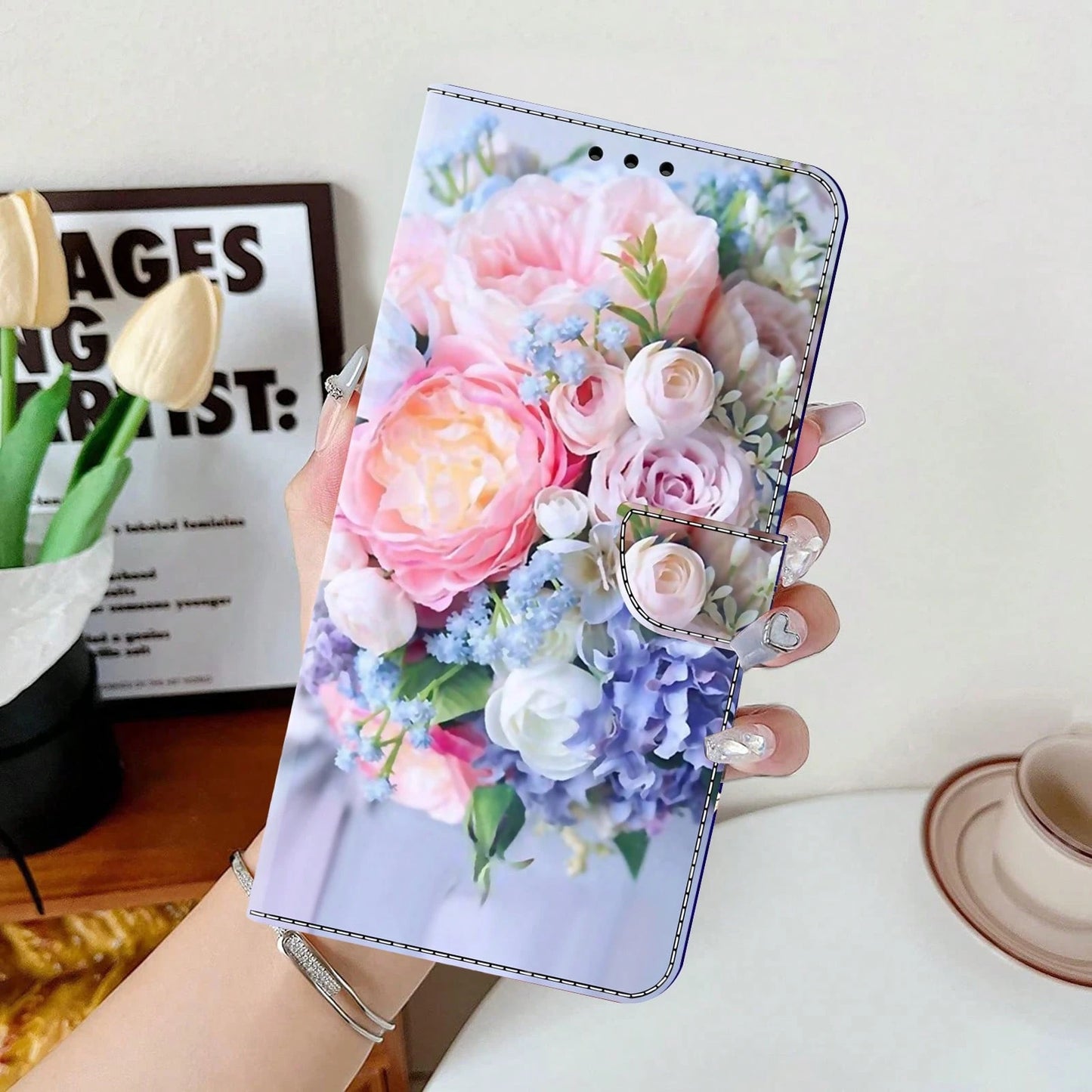 GLANDOTU Colorful Rose PU Leather Wallet Flip Phone Case With Card Slots And Magnetic Closure, Fits Multiple Phone Brands And Models