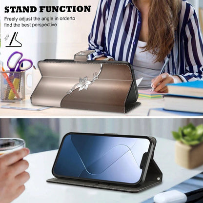 GLANDOTU Elegant Rose Gold Floral Pattern PU Leather Phone Case, Flip Wallet Style Phone Case With Magnetic Closure Design, Compatible With Multiple Phone Brands And Models