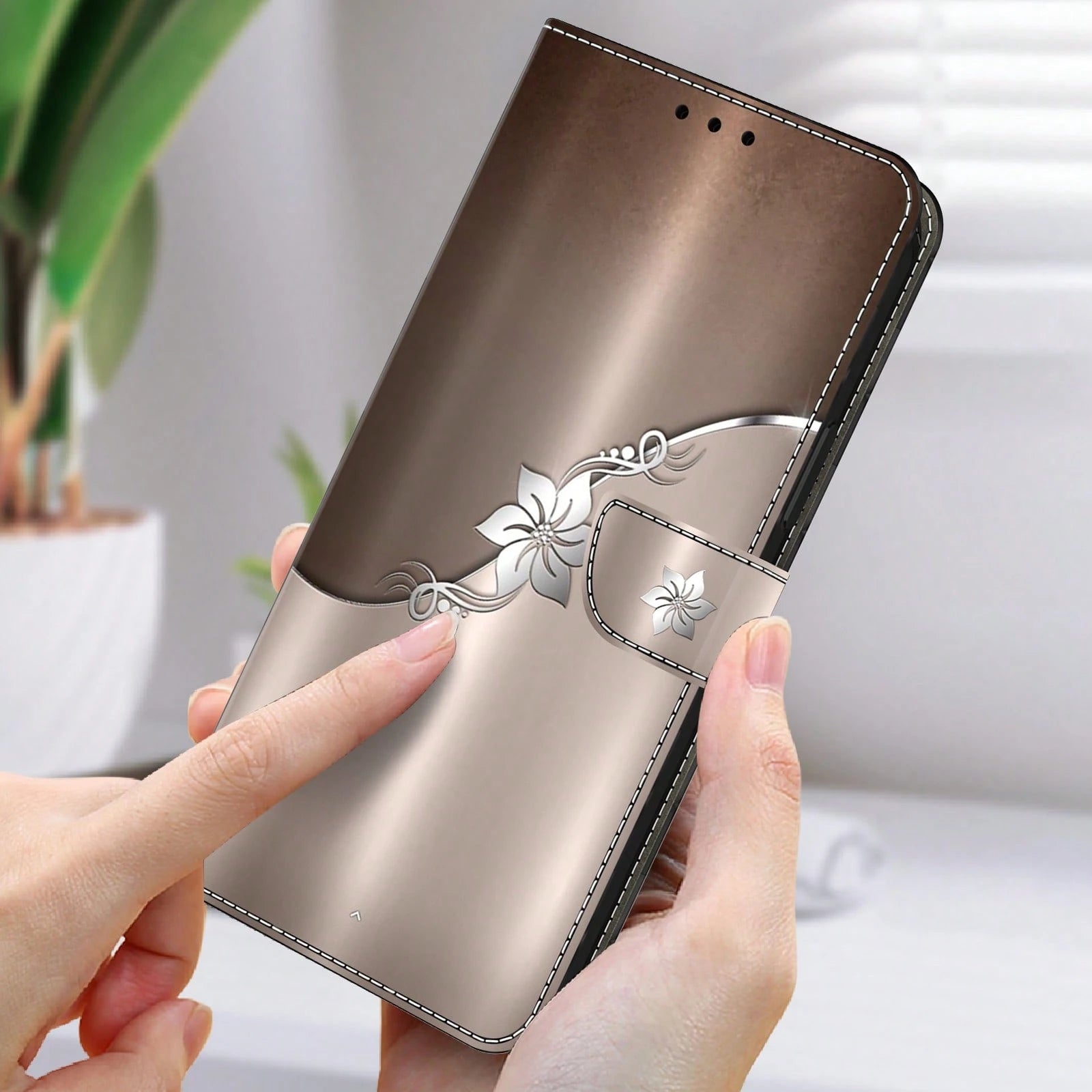 GLANDOTU Elegant Rose Gold Floral Pattern PU Leather Phone Case, Flip Wallet Style Phone Case With Magnetic Closure Design, Compatible With Multiple Phone Brands And Models