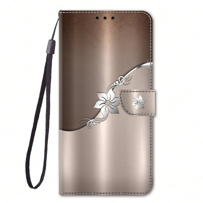 GLANDOTU Elegant Rose Gold Floral Pattern PU Leather Phone Case, Flip Wallet Style Phone Case With Magnetic Closure Design, Compatible With Multiple Phone Brands And Models