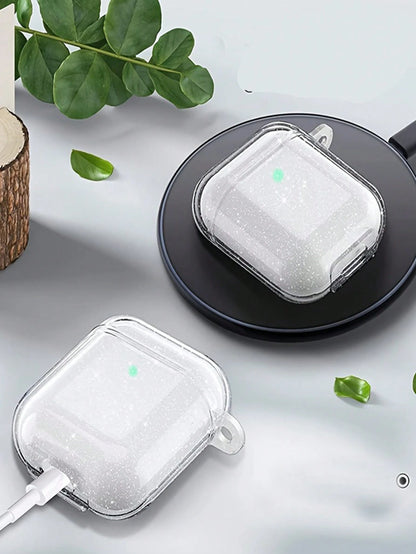 Glitter Earphone Case Stand Compatible With AirPod 4 Pro 3, 3, 2/1, Transparent Bluetooth Earphone Protective Case Soft Earphone Cover