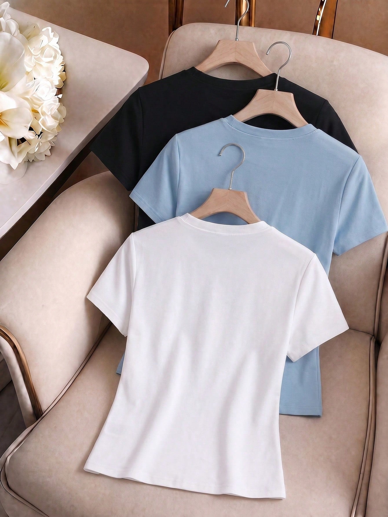 GlowEve 3pcs Women Casual Versatile Short Sleeve Fitted T-Shirts, Summer
