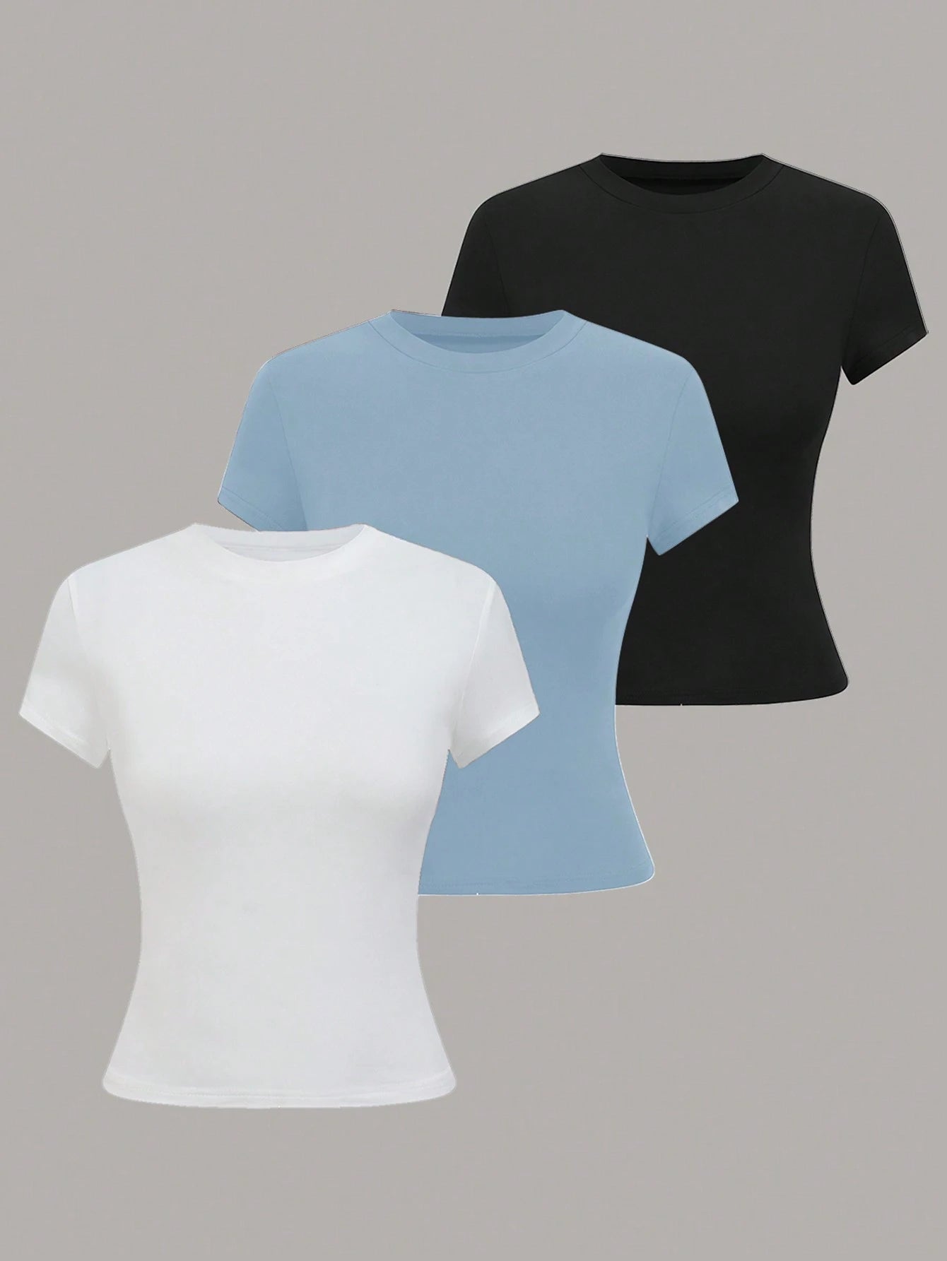 GlowEve 3pcs Women Casual Versatile Short Sleeve Fitted T-Shirts, Summer