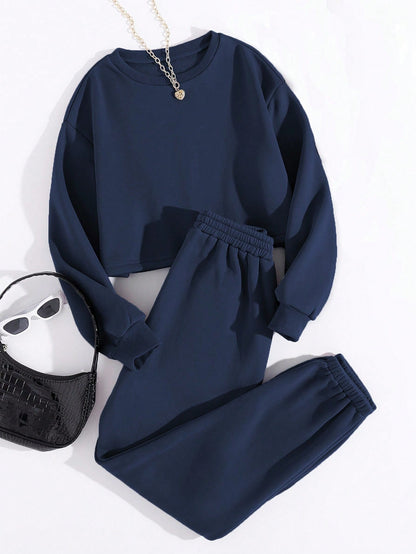 GlowEve Casual Solid Color Fleece Sweatshirt And Sweatpants Set, Autumn/Winter