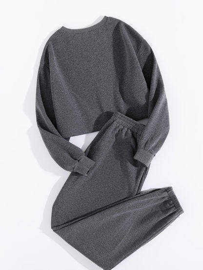 GlowEve Casual Solid Color Fleece Sweatshirt And Sweatpants Set, Autumn/Winter
