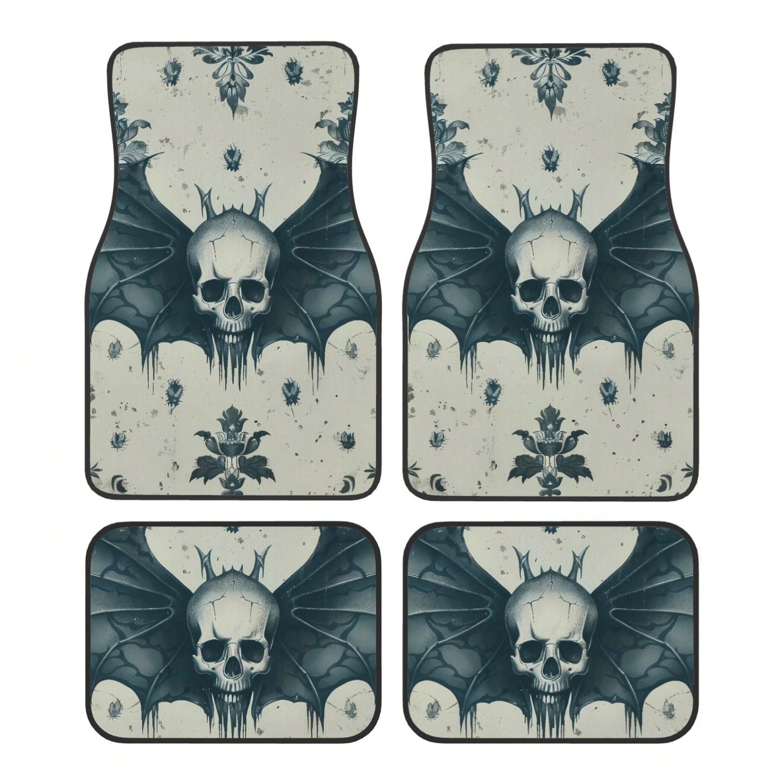 Gothic Skull Bones Removable 4-Piece Set Of Car Floor Mats,Suitable For Carpets Of Various Vehicle Models,Auto Accessories For Truck Sedan