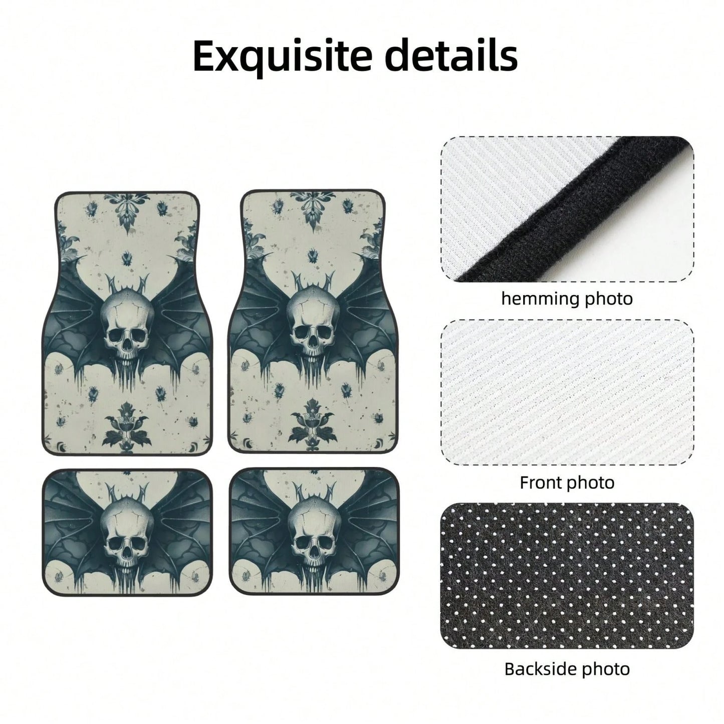 Gothic Skull Bones Removable 4-Piece Set Of Car Floor Mats,Suitable For Carpets Of Various Vehicle Models,Auto Accessories For Truck Sedan