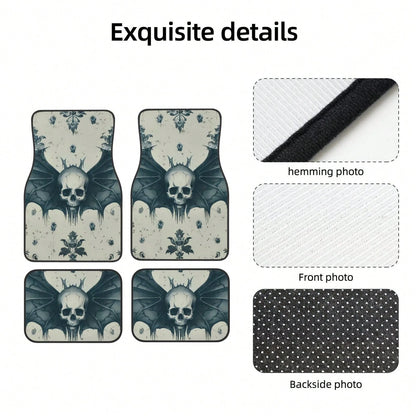 Gothic Skull Bones Removable 4-Piece Set Of Car Floor Mats,Suitable For Carpets Of Various Vehicle Models,Auto Accessories For Truck Sedan