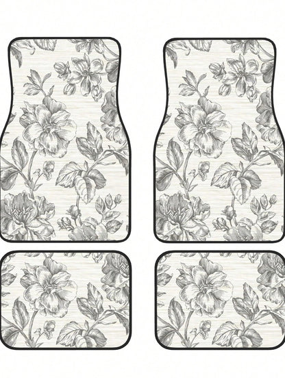 Gray Flower Girl Charcoal 4-Piece Custom Printed All-Weather Floor Mats- Universal Fit For Suv, Truck, Van| Easy Clean