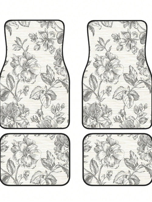 Gray Flower Girl Charcoal 4-Piece Custom Printed All-Weather Floor Mats- Universal Fit For Suv, Truck, Van| Easy Clean