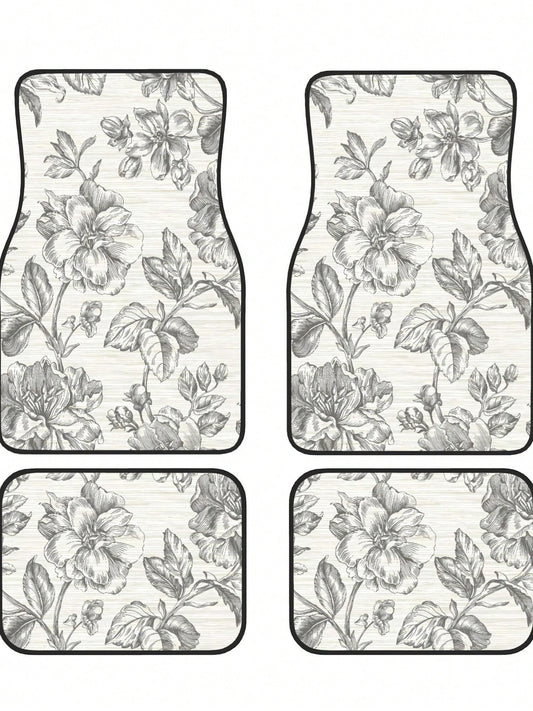Gray Flower Girl Charcoal 4-Piece Custom Printed All-Weather Floor Mats- Universal Fit For Suv, Truck, Van| Easy Clean