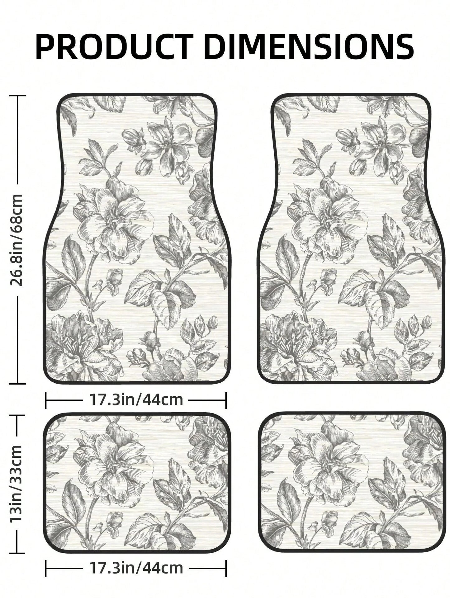 Gray Flower Girl Charcoal 4-Piece Custom Printed All-Weather Floor Mats- Universal Fit For Suv, Truck, Van| Easy Clean