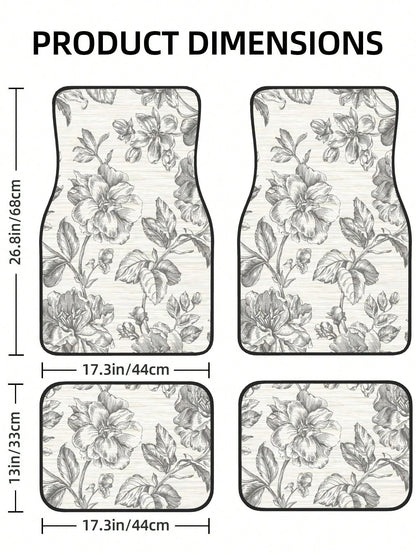 Gray Flower Girl Charcoal 4-Piece Custom Printed All-Weather Floor Mats- Universal Fit For Suv, Truck, Van| Easy Clean