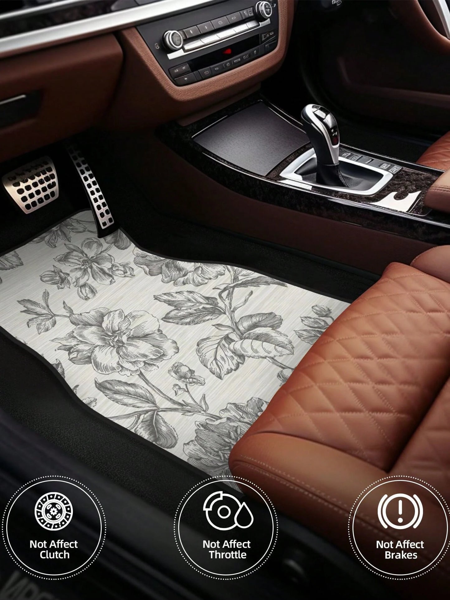 Gray Flower Girl Charcoal 4-Piece Custom Printed All-Weather Floor Mats- Universal Fit For Suv, Truck, Van| Easy Clean