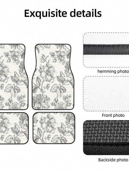 Gray Flower Girl Charcoal 4-Piece Custom Printed All-Weather Floor Mats- Universal Fit For Suv, Truck, Van| Easy Clean