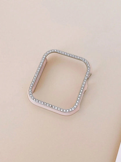 Half Plastic Case Compatible With Apple Watch Series 8 7 6 SE 5 4 3 2 Glossy PC Cubic Zirconia Frame Laser Engraving Bumper Cover Compatible With Apple Watch Gift For Birthday/Valentines/Easter/Boy/Gi