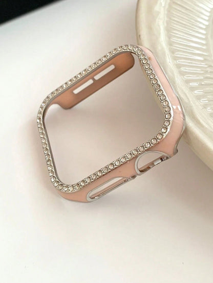Half Plastic Case Compatible With Apple Watch Series 8 7 6 SE 5 4 3 2 Glossy PC Cubic Zirconia Frame Laser Engraving Bumper Cover Compatible With Apple Watch Gift For Birthday/Valentines/Easter/Boy/Gi