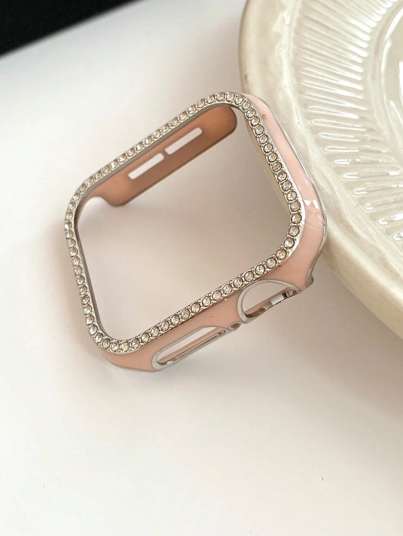Half Plastic Case Compatible With Apple Watch Series 8 7 6 SE 5 4 3 2 Glossy PC Cubic Zirconia Frame Laser Engraving Bumper Cover Compatible With Apple Watch Gift For Birthday/Valentines/Easter/Boy/Gi