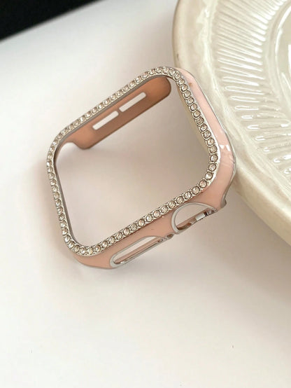 Half Plastic Case Compatible With Apple Watch Series 8 7 6 SE 5 4 3 2 Glossy PC Cubic Zirconia Frame Laser Engraving Bumper Cover Compatible With Apple Watch Gift For Birthday/Valentines/Easter/Boy/Gi