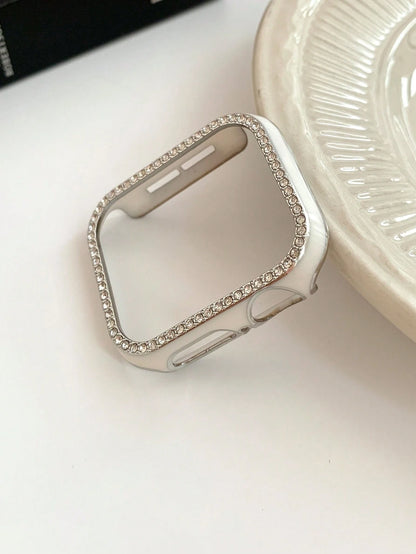 Half Plastic Case Compatible With Apple Watch Series 8 7 6 SE 5 4 3 2 Glossy PC Cubic Zirconia Frame Laser Engraving Bumper Cover Compatible With Apple Watch Gift For Birthday/Valentines/Easter/Boy/Gi
