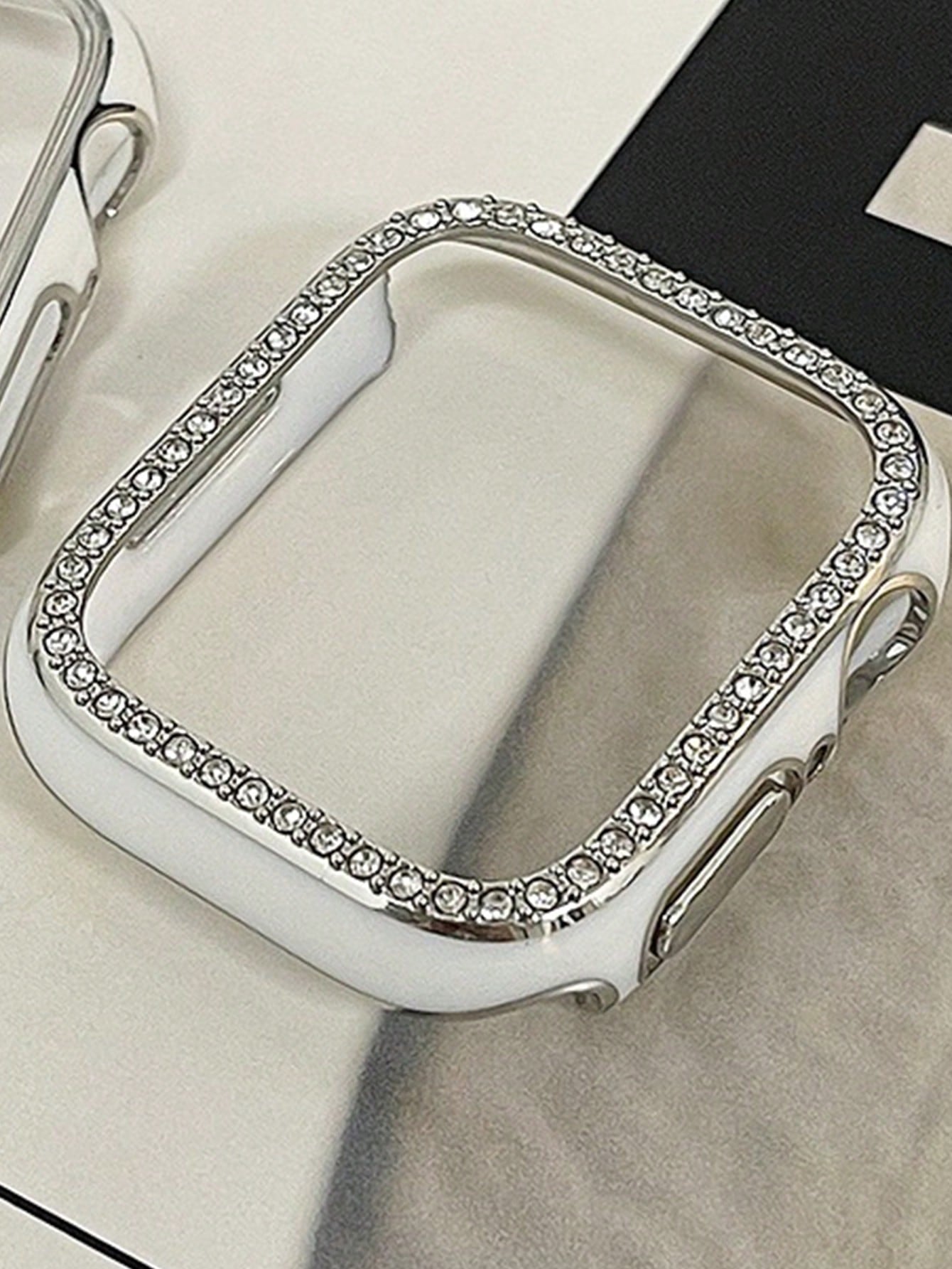 Half Plastic Case Compatible With Apple Watch Series 8 7 6 SE 5 4 3 2 Glossy PC Cubic Zirconia Frame Laser Engraving Bumper Cover Compatible With Apple Watch Gift For Birthday/Valentines/Easter/Boy/Gi