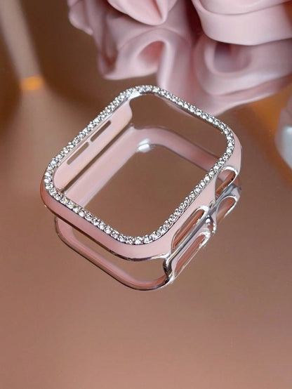 Half Plastic Case Compatible With Apple Watch Series 8 7 6 SE 5 4 3 2 Glossy PC Cubic Zirconia Frame Laser Engraving Bumper Cover Compatible With Apple Watch Gift For Birthday/Valentines/Easter/Boy/Gi