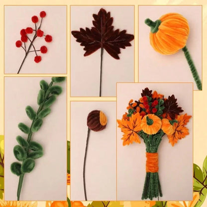 Halloween DIY Pumpkin Bouquet Set, Chenille Stem Handmade Kit With Pumpkin Accessories, Suitable For Children And Adults Autumn Decoration Supplies, Creative Handmade Project, Halloween Party Home Dec