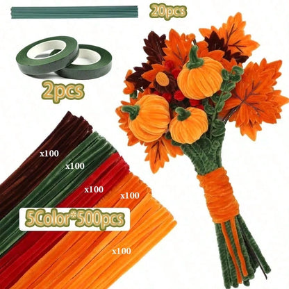 Halloween DIY Pumpkin Bouquet Set, Chenille Stem Handmade Kit With Pumpkin Accessories, Suitable For Children And Adults Autumn Decoration Supplies, Creative Handmade Project, Halloween Party Home Dec
