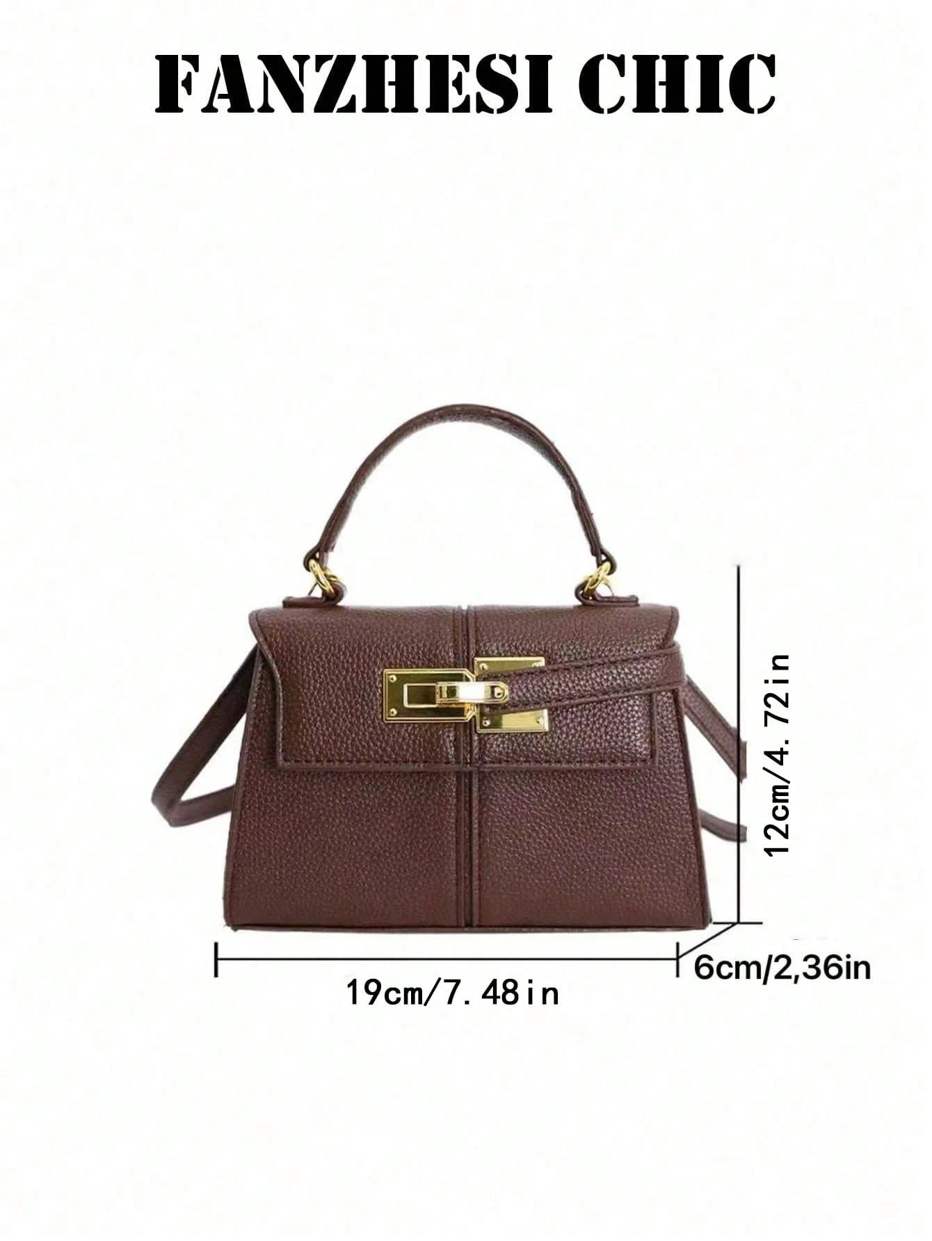 Handbag With Gold Metal Buckle Detail, Structured PU Material, Elegant Purse Suitable For Daily Commute, Office, Shopping And Formal Occasions