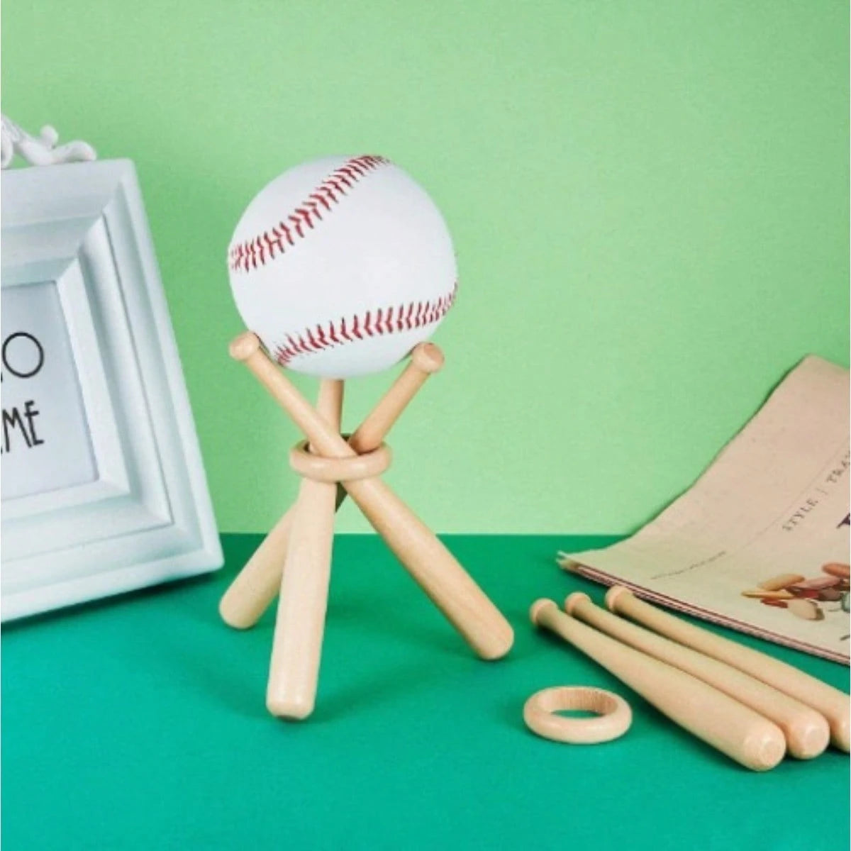 Handcrafted Mini Wooden Sticks With Interlocking Rings: Unique Baseball-Themed Decor Ornaments
