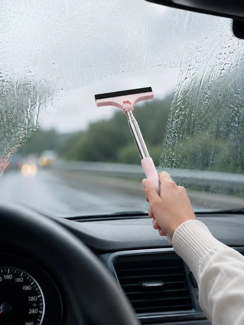 Handheld Telescopic Car Brush, Portable Rearview Mirror Squeegee, Car Glass Cleaner, Rain & Frost Remover, Double-Sided Scraper With Soft Blade To Protect Glass, Adjustable Length For Windshield, Side