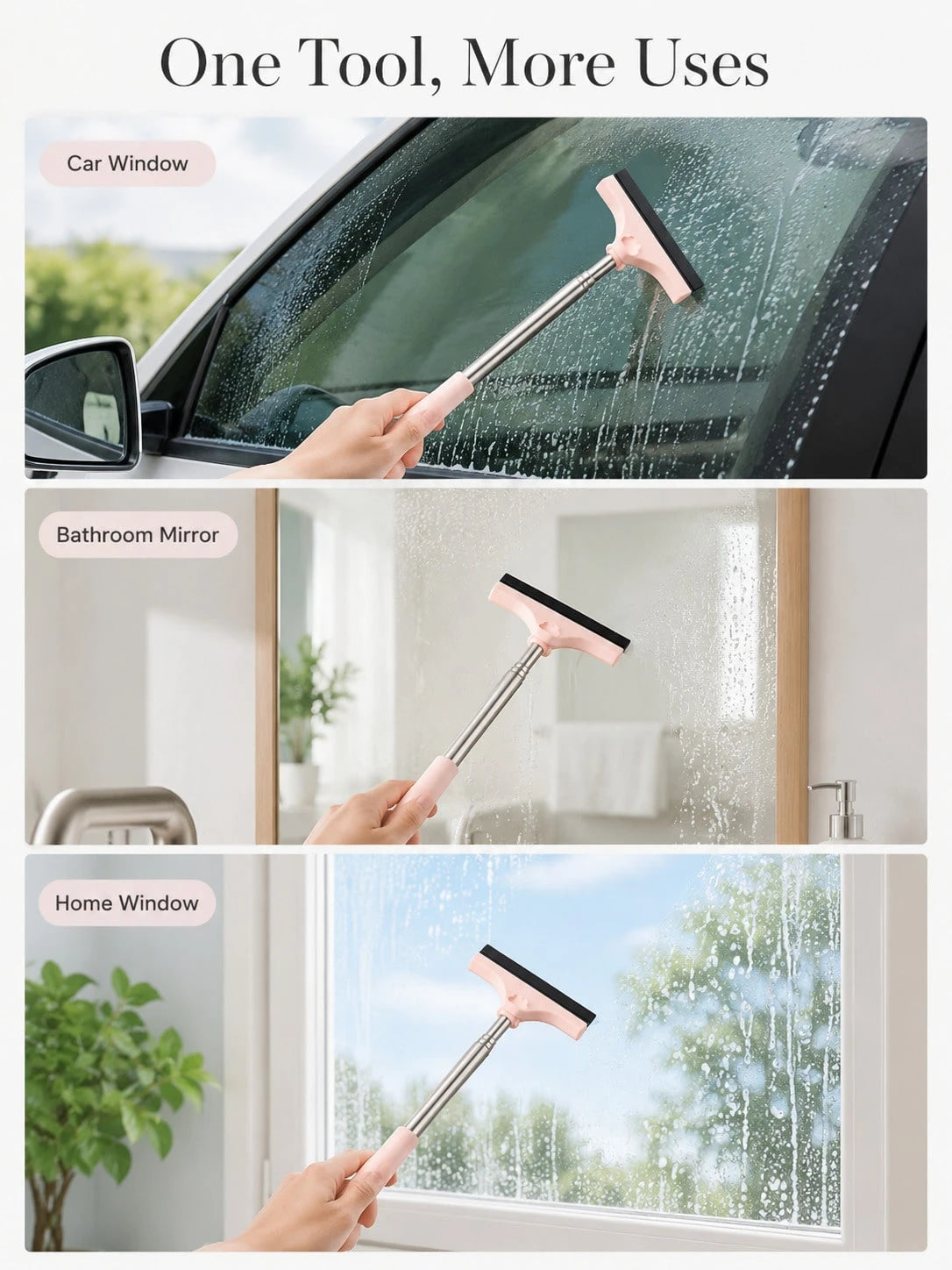 Handheld Telescopic Car Brush, Portable Rearview Mirror Squeegee, Car Glass Cleaner, Rain & Frost Remover, Double-Sided Scraper With Soft Blade To Protect Glass, Adjustable Length For Windshield, Side