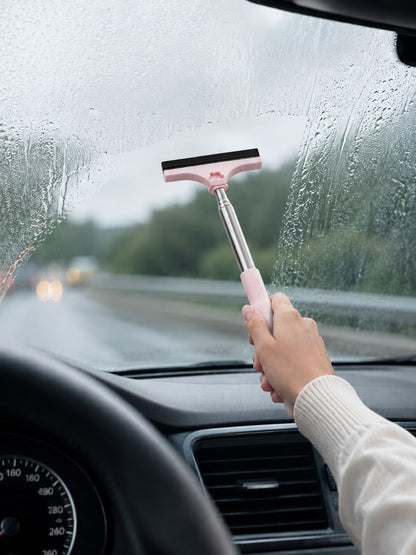Handheld Telescopic Car Brush, Portable Rearview Mirror Squeegee, Car Glass Cleaner, Rain & Frost Remover, Double-Sided Scraper With Soft Blade To Protect Glass, Adjustable Length For Windshield, Side